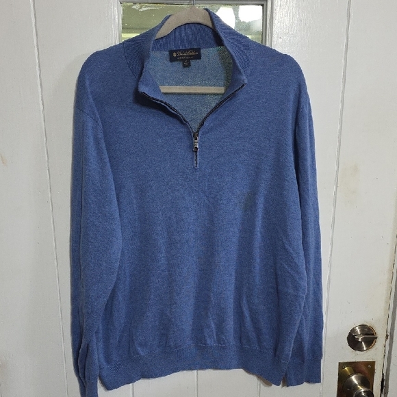 Brooks Brothers Supuma Cotton Mens 1/4 Zip Sweater Blue Mock Neck Casual Sz XL - Picture 1 of 10